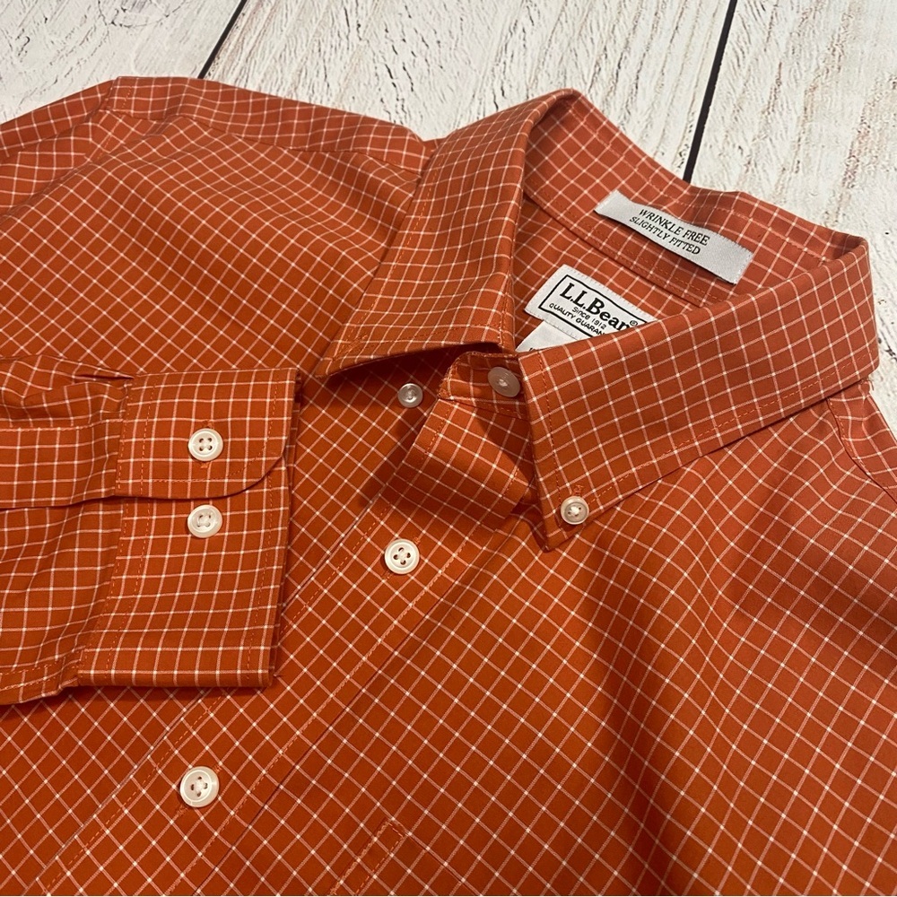 L.L. Bean Men's Orange Checkered Long sleeve button down shirt Medium